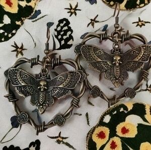 MODCLOTH DEATH HEAD MOTH ANTIQUED EARRINGS